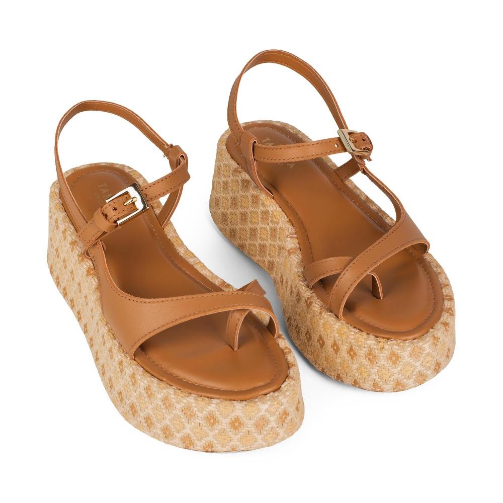 Sandália Tanara Flatform Em Couro Feminina T9732 Caramelo 6