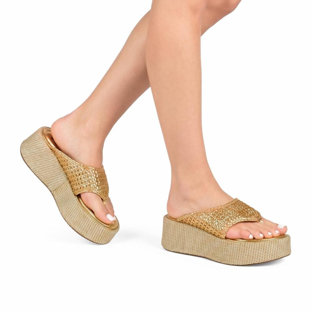 Tamanco Tanara Flatform Metalizado Feminino T9731 Metalizado/Ouro 2