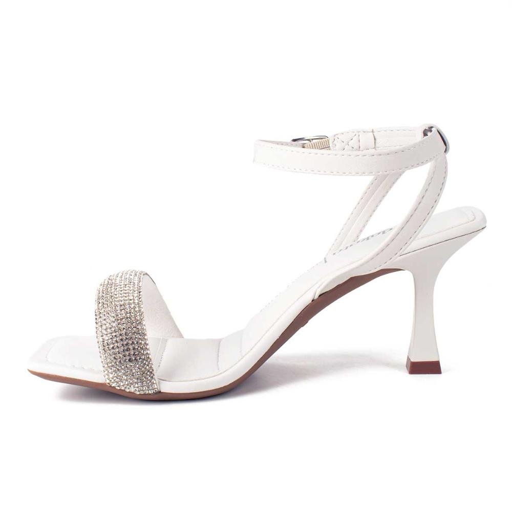Sandália Dakota de Salto Alto Fino Com Pedrarias Branco 1
