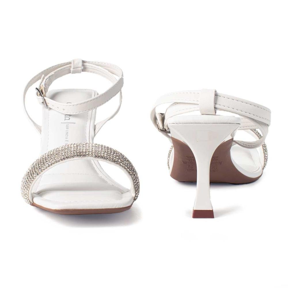 Sandália Dakota de Salto Alto Fino Com Pedrarias Branco 2