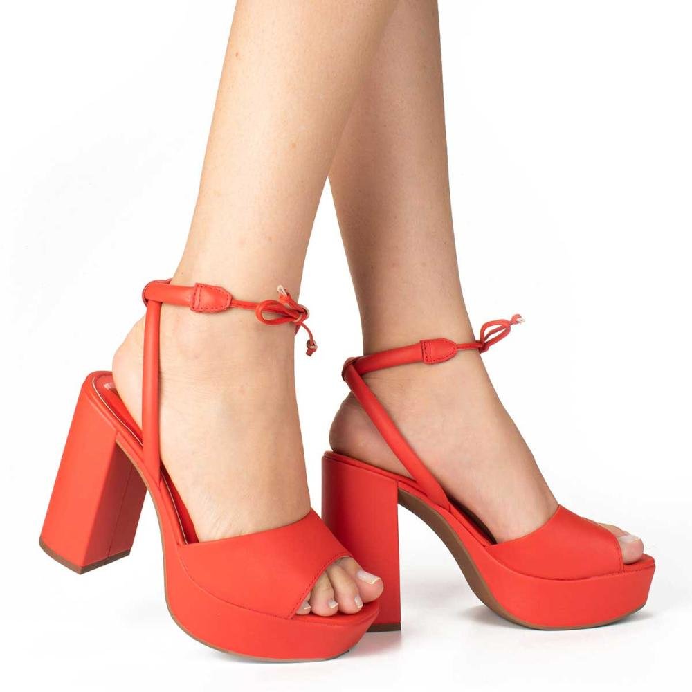 Sandália Dakota Plataforma de Salto Bloco Com Amarração Vermelho 2