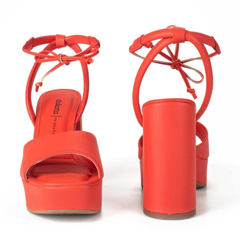 Sandália Dakota Plataforma de Salto Bloco Com Amarração Vermelho 5