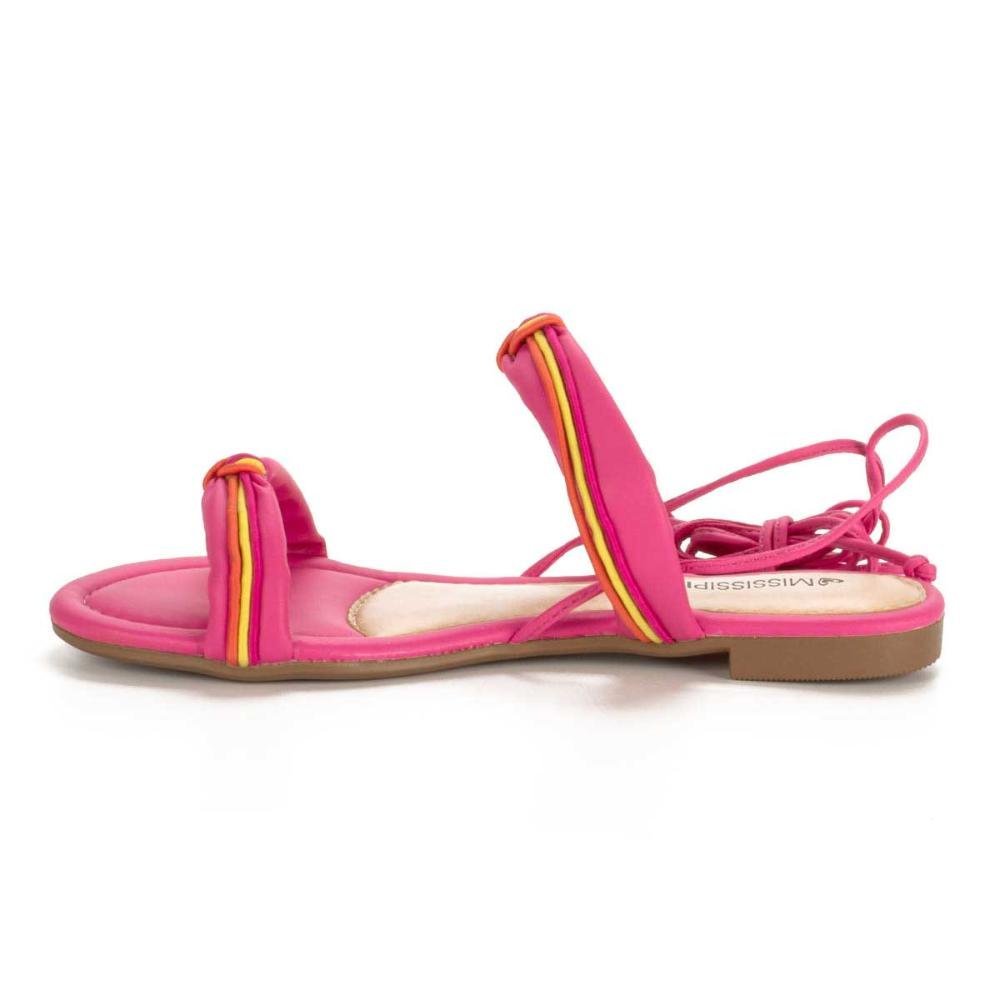 Sandália Mississipi Rasteira Com Amarração Feminina Q7141 Rosa 2
