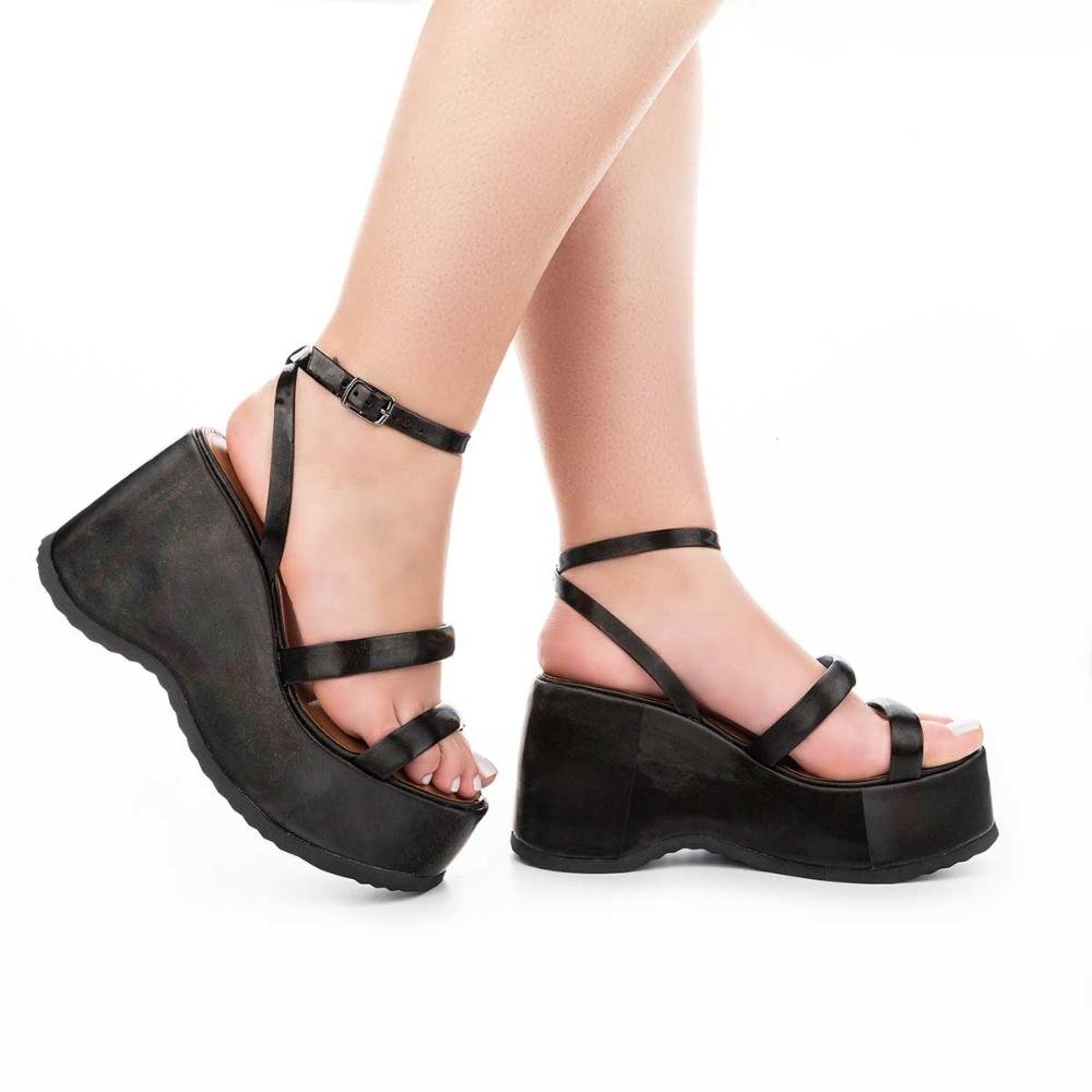 Sandália Tanara Anabela Metalizada Preto 7