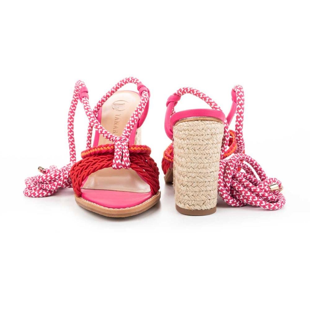 Sandália Tanara de Salto Bloco Com Amarração Rosa 4