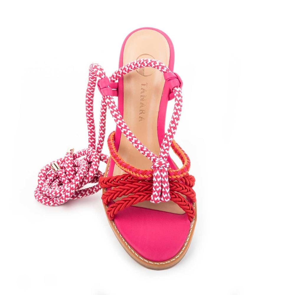 Sandália Tanara de Salto Bloco Com Amarração Rosa 7