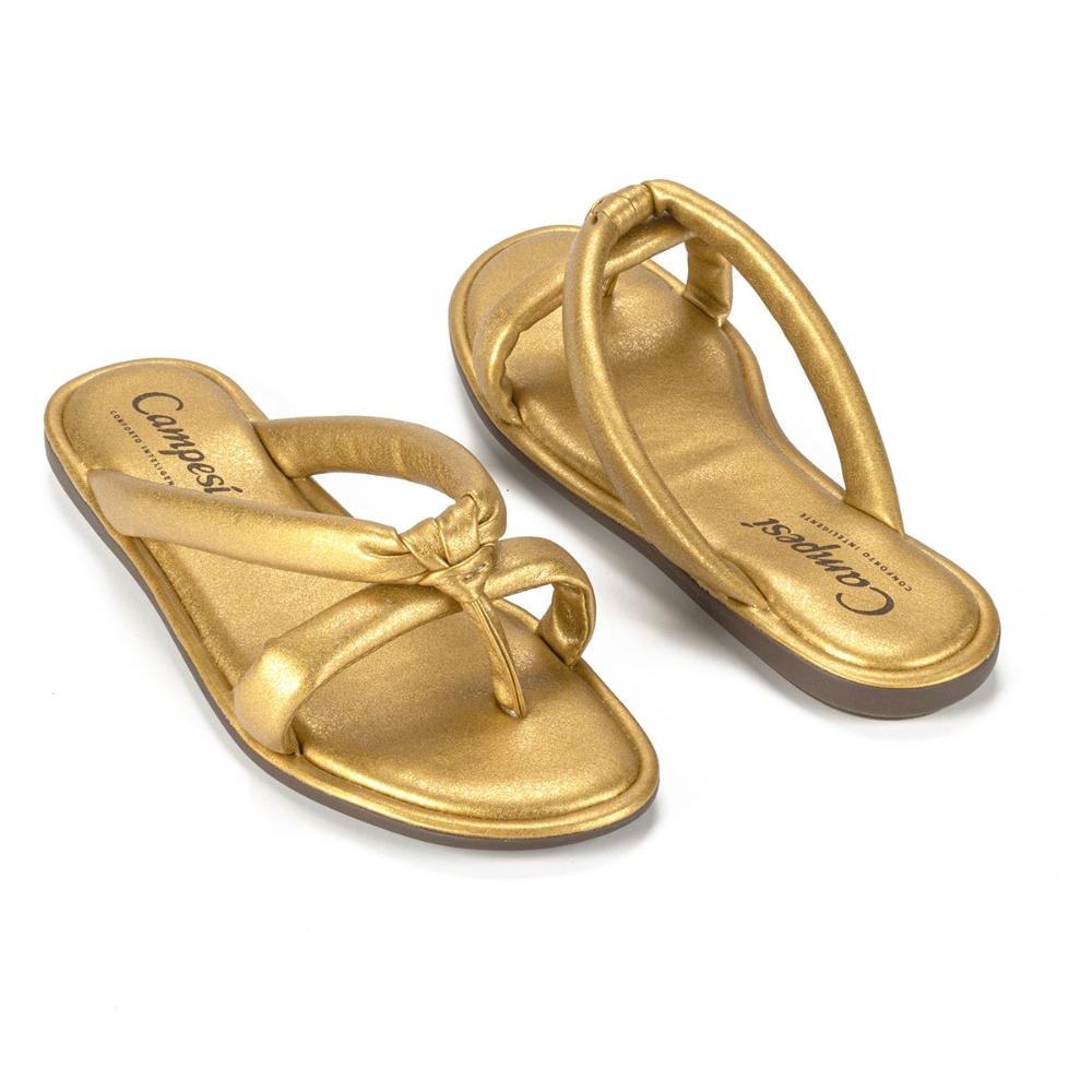 Chinelo Campesí Tiras Acolchoadas Dourado 7