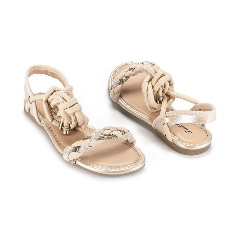 Sandália Pink Cats Rasteira Claro Com Amarração Bege 5