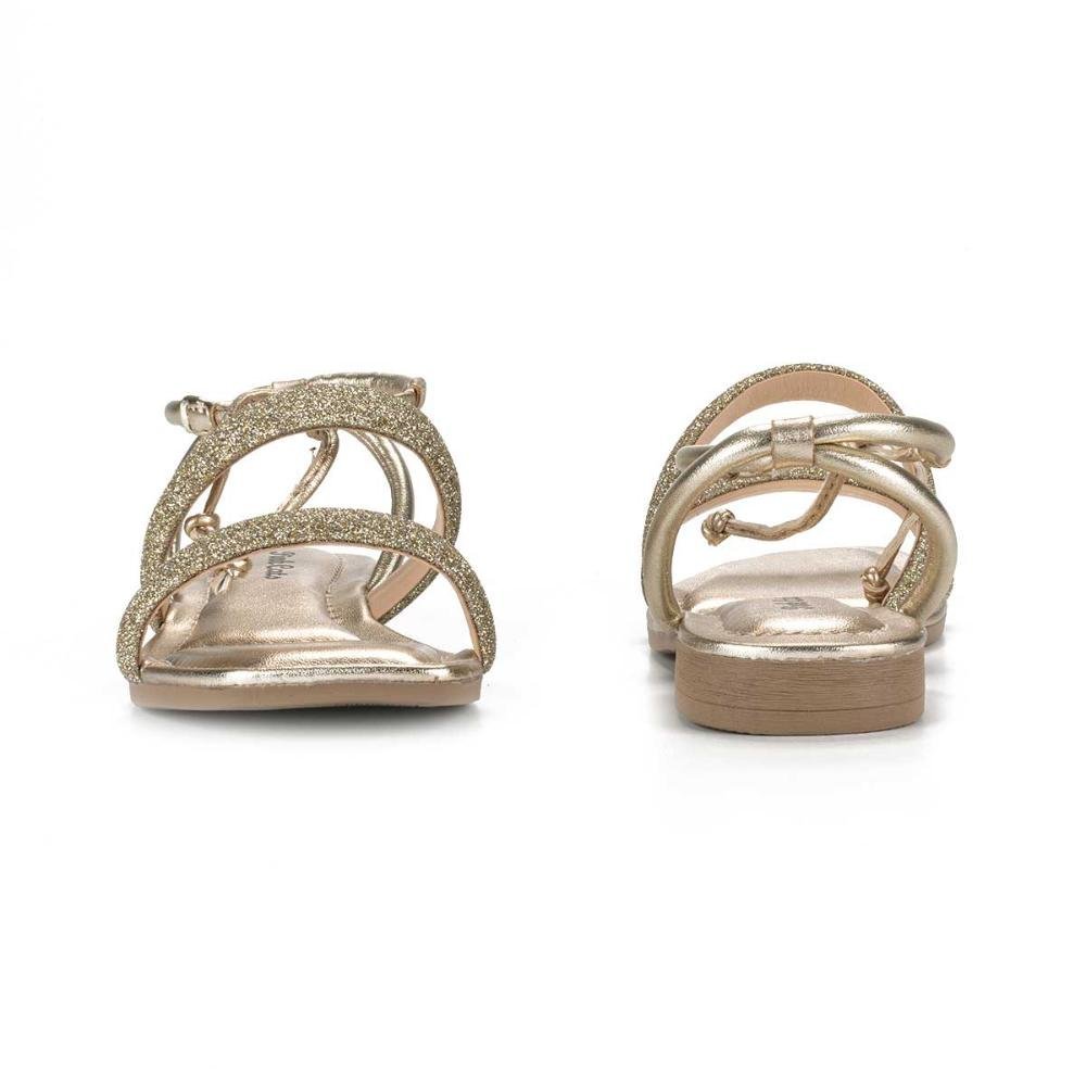 Sandália Pink Cats Infantil Rasteira Com Amarração V3122 Dourado 4
