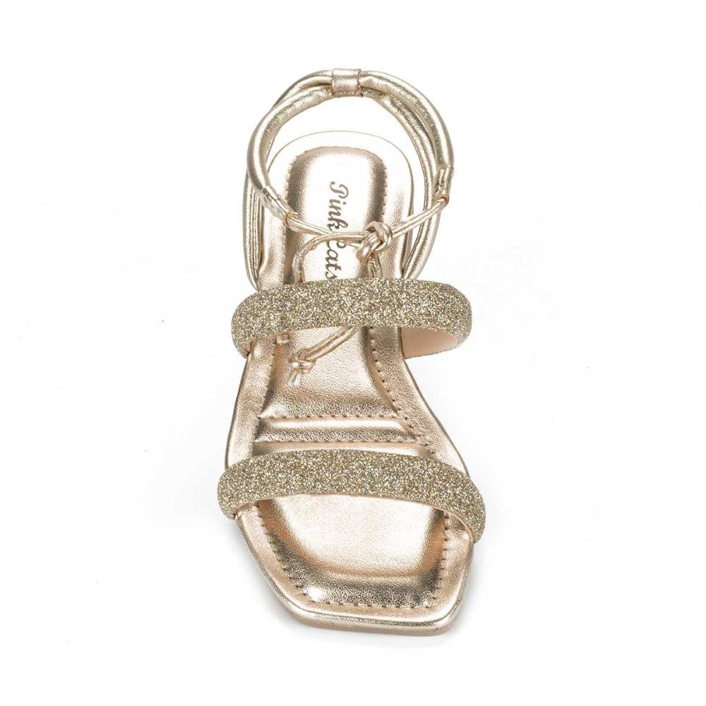 Sandália Pink Cats Infantil Rasteira Com Amarração V3122 Dourado 6