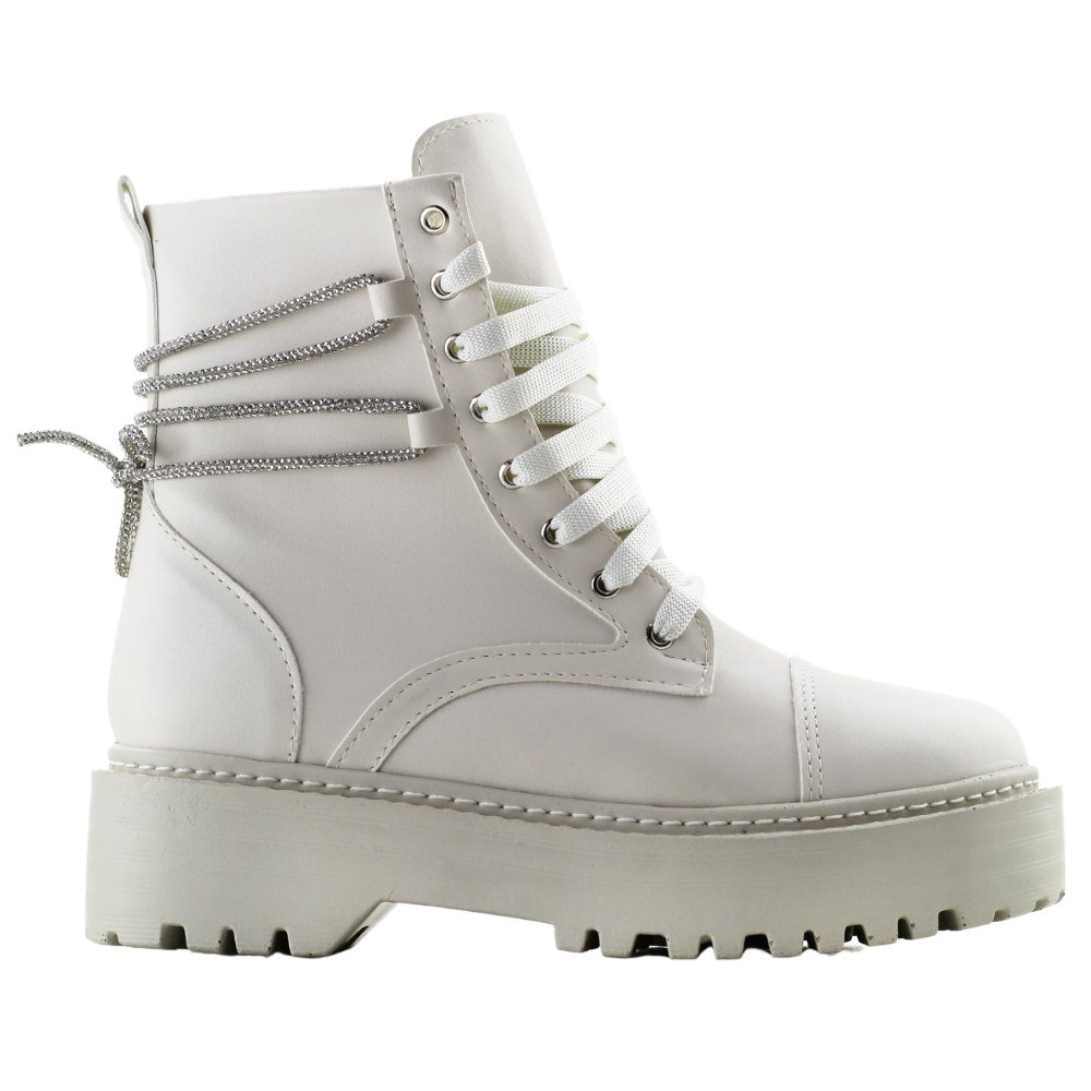 Bota Feminina Cano Curto Salto Tratorado Sarah Calçados 4030 Branco 2