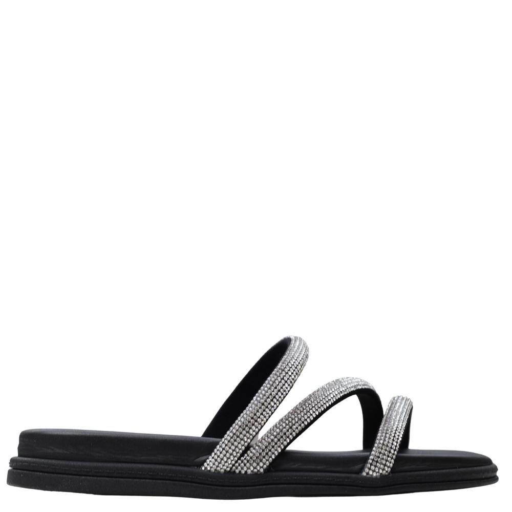 Rasteira Beira Rio Feminino Slide com Strass Pedras 8488.108 Preto 2