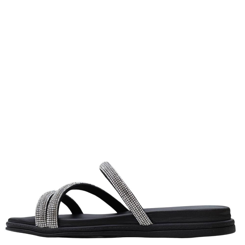 Rasteira Beira Rio Feminino Slide com Strass Pedras 8488.108 Preto 3