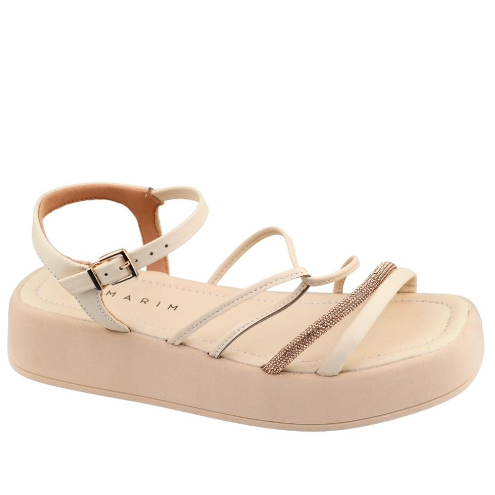 Sandália Feminina Flatform Strass Conforto Ramarim 23-39203 Bege 1