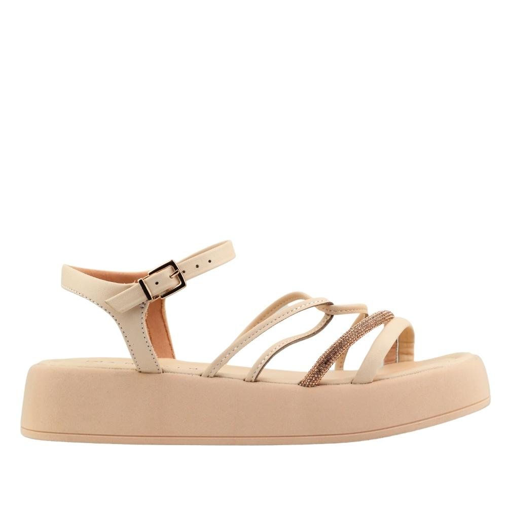 Sandália Feminina Flatform Strass Conforto Ramarim 23-39203 Bege 2