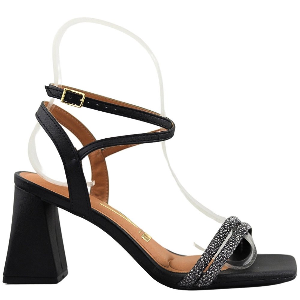 Sandália Feminina Vizzano Salto Grosso Strass Macio 6464.119 Preto 2