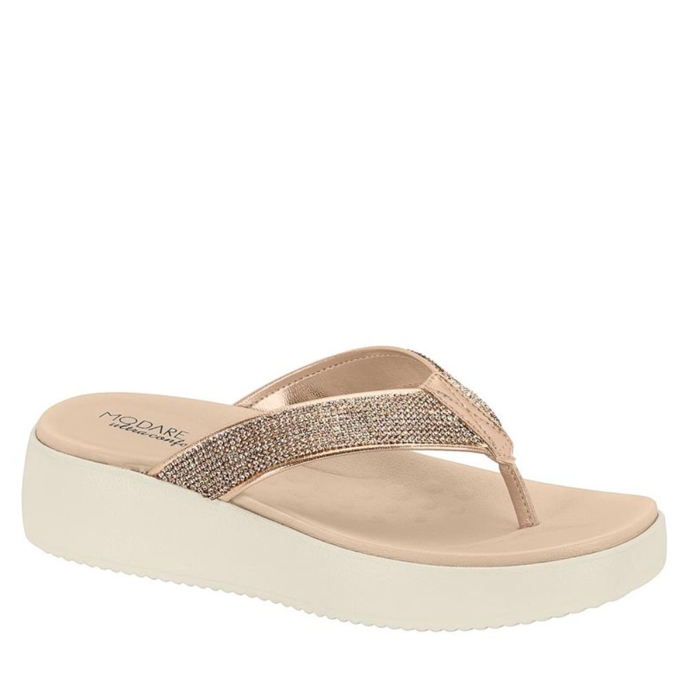 Tamanco Feminino Flatform Conforto Estilo Brilho 7189.105 Bege 1