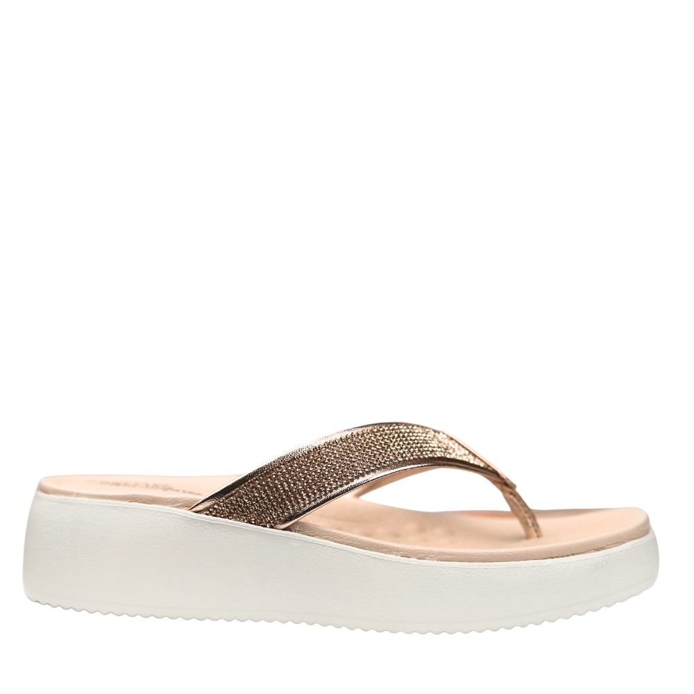 Tamanco Feminino Flatform Conforto Estilo Brilho 7189.105 Bege 2