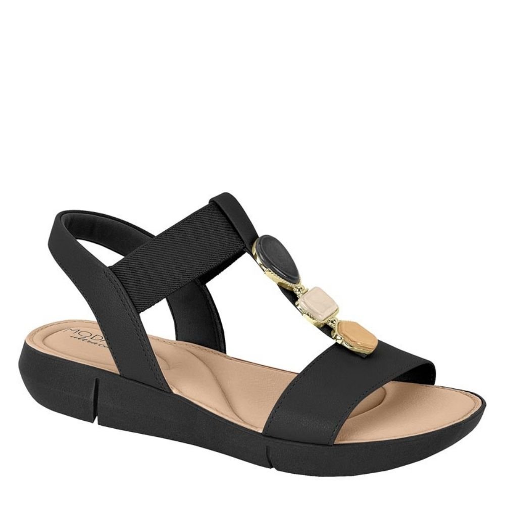 Sandalia Feminina Modare Pedrarias Elástico Conforto 7199103 Preto 1