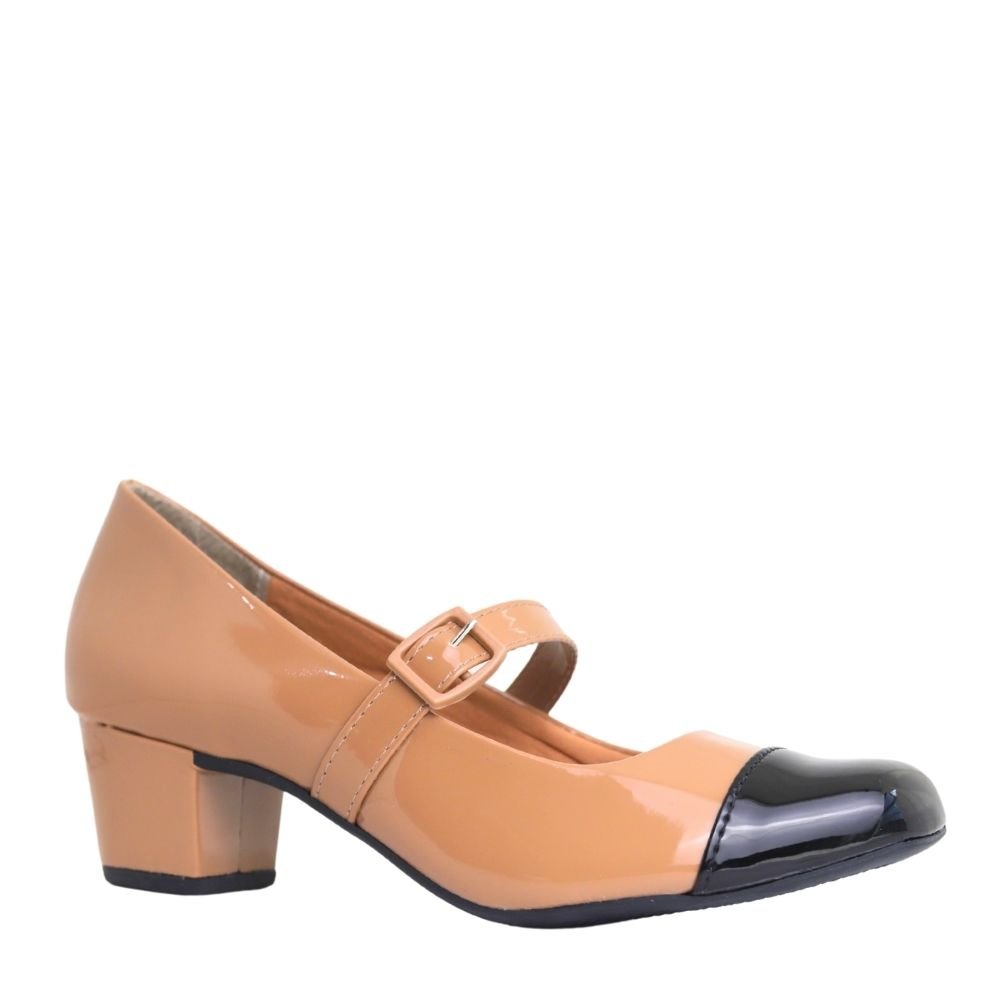 Sapato Sarah Calçados Feminino Conforto Salto Baixo 830 Bege 1