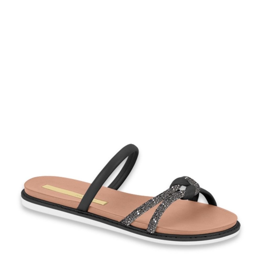 Rasteirinha Feminina Conforto Slide Glitter Moleca 5443.132 Preto 1