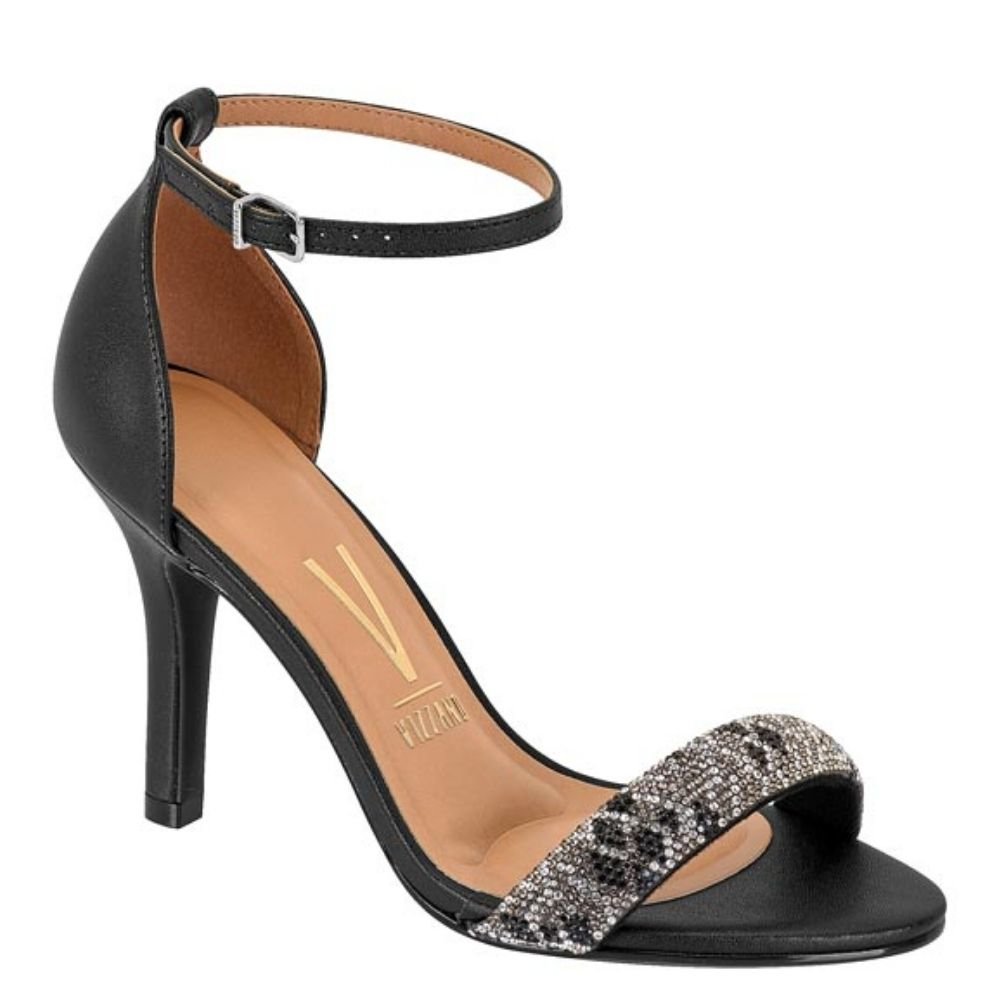 Sandália Feminina Vizzano Salto Alto Fino Brilho Preto