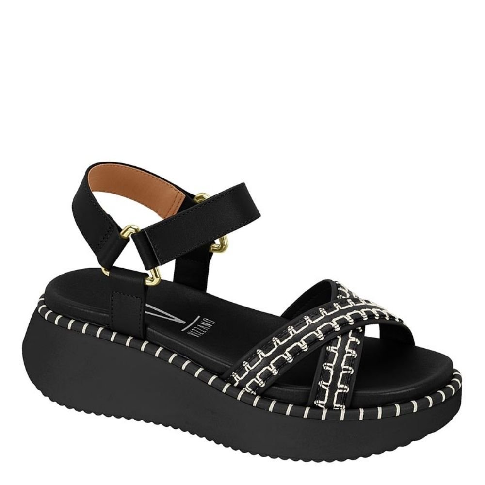 Sandália Papete Anabela Flatform Vizzano Confortavel 6519102 Preto 1