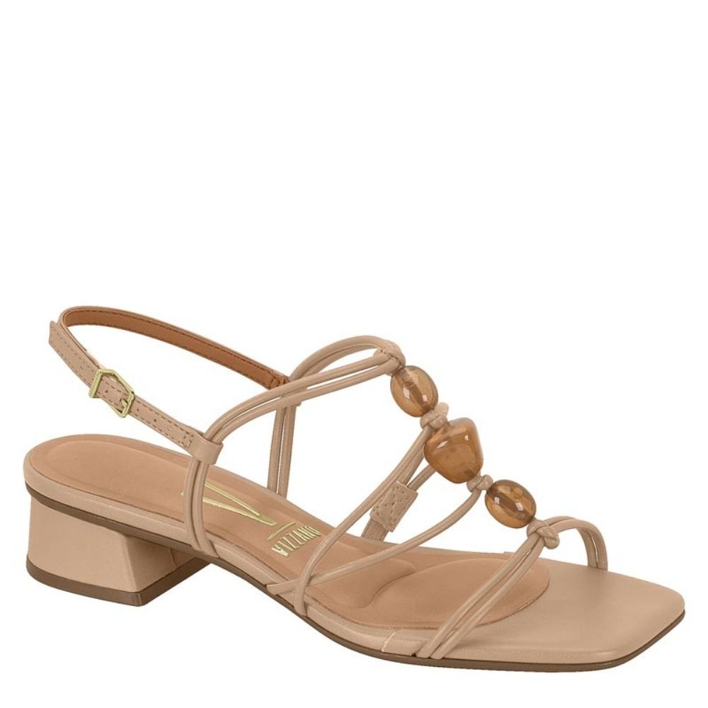 Sandália Feminina Vizzano Conforto Salto Pedrarias 6454.124 Bege 1