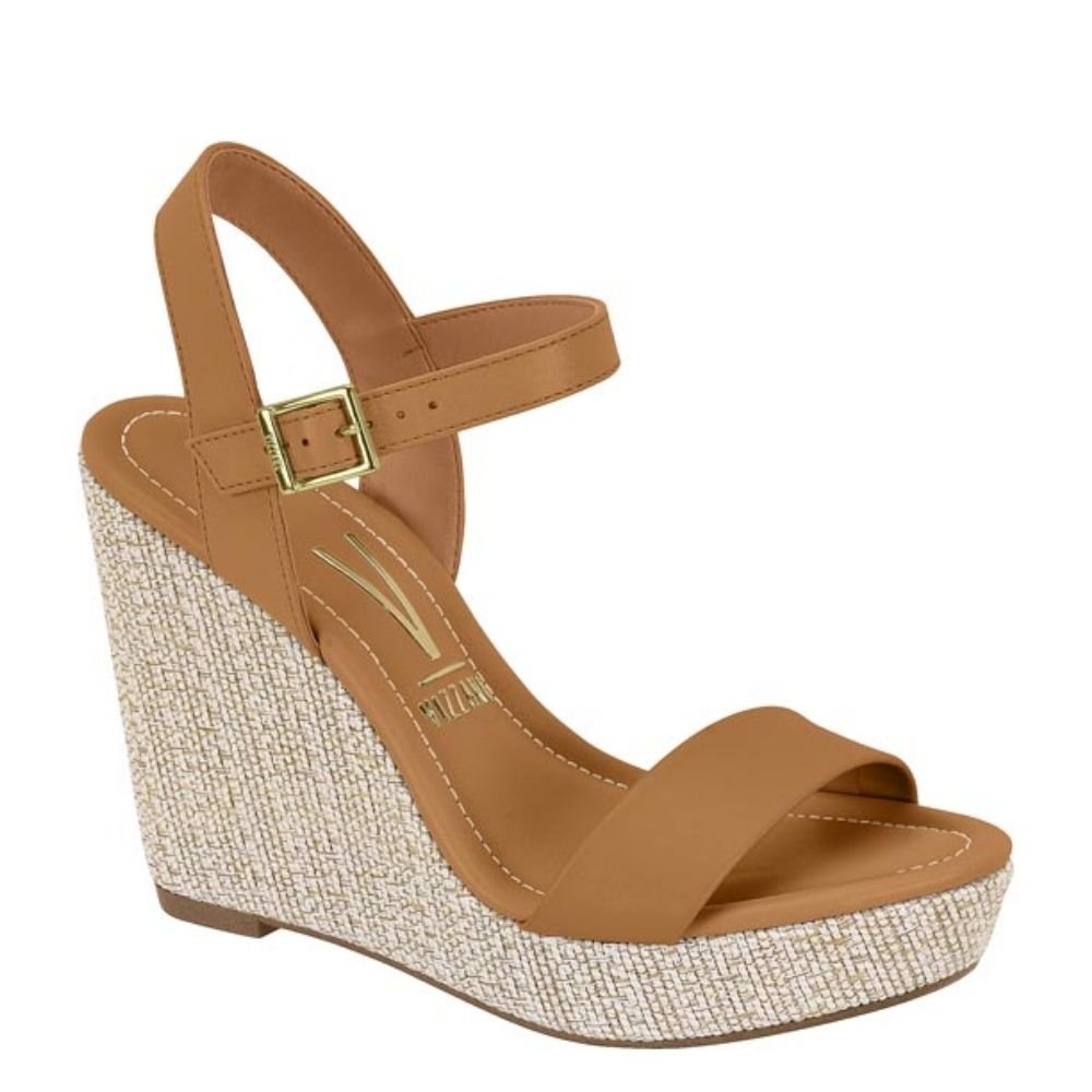 Sandália Feminina Plataforma Anabela Alta Vizzano Marrom