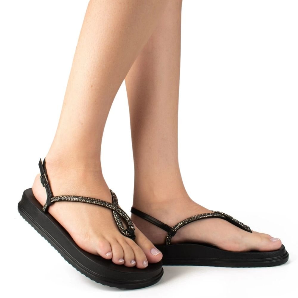 Sandália Dakota Flatform Com Brilhos Conforto Leve Y6241 Preto 4
