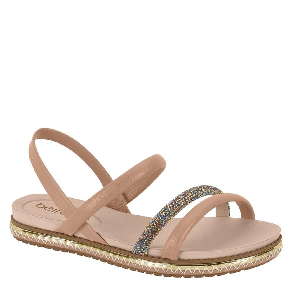 Sandália Feminina Beira Rio Strass Flat Conforto 8321.1546 Bege 1