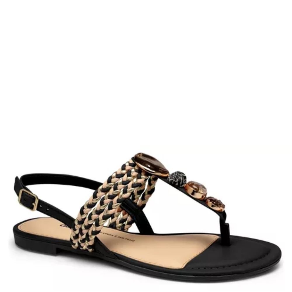 Sandália Feminina Rasteira Pedrarias Conforto Dakota Y7991 Preto 1