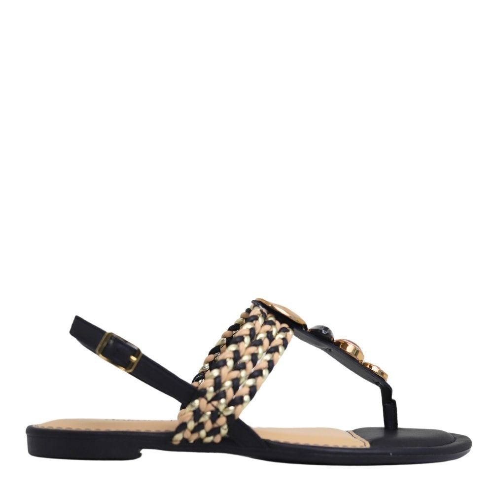 Sandália Feminina Rasteira Pedrarias Conforto Dakota Y7991 Preto 2