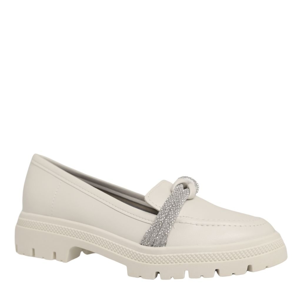 Sapato Feminino  Mocassim Brilho Tratorado Moleca  5775.107 Branco 4
