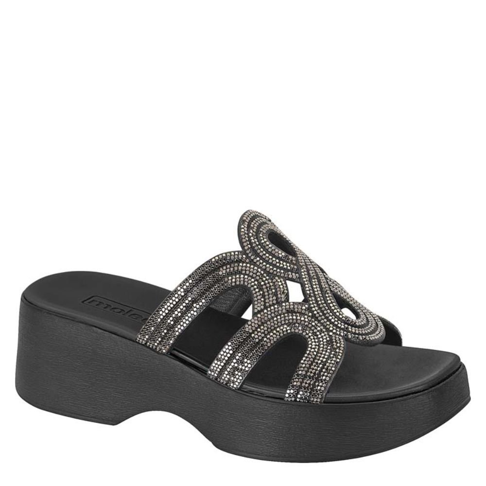 Tamanco Feminino Confortavel Casual Brilho Moleca 5503.108 Preto 1