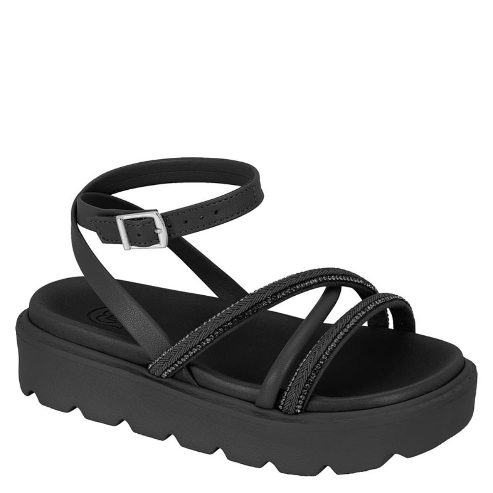 Sandália Molekinha Plataforma Flatform Strass Brilho 2362102 Preto 1