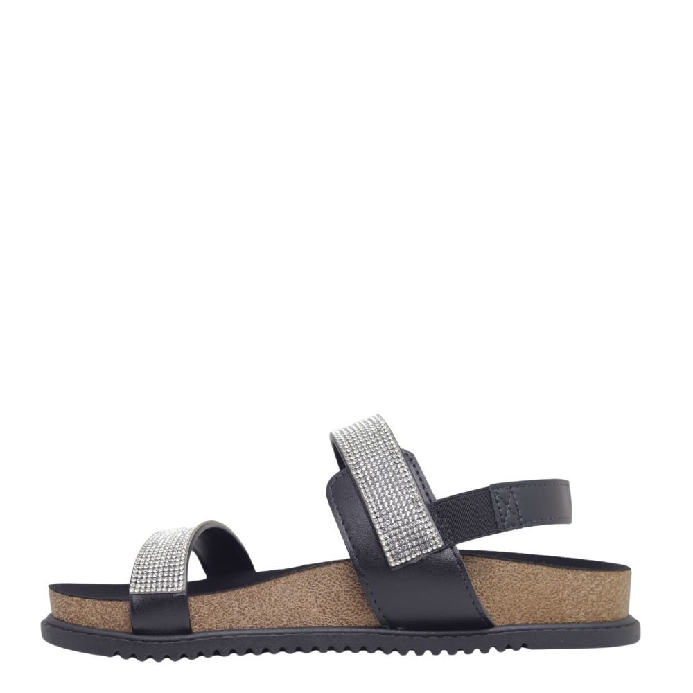 Sandália Feminina Flatform Brilho Velcro Moleca 8523.104 Preto 3