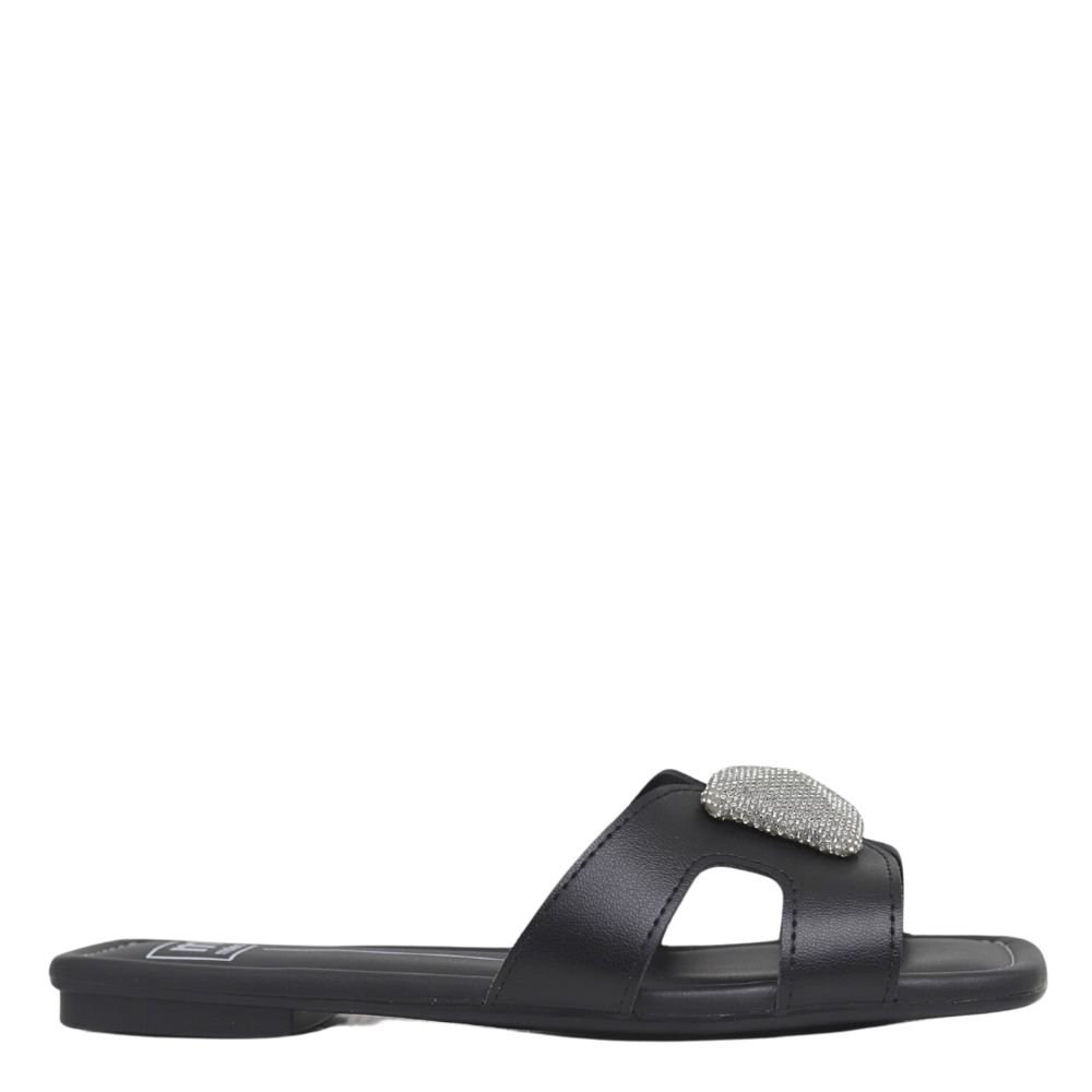 Tamanco Feminino Rasteirinha Brilho Casual Moleca 5462.134 Preto 2
