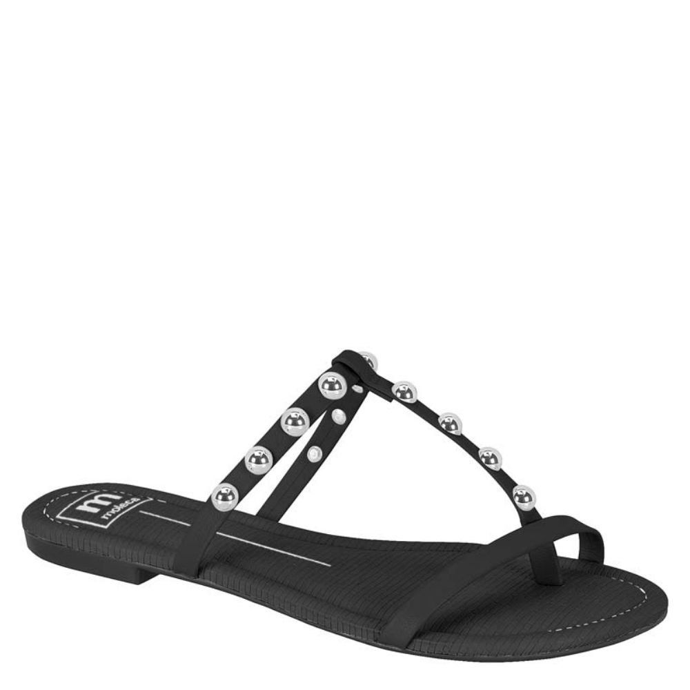 Sandália Feminina Rasteira Pedraria Estilo Moleca 5429.451 Preto 1