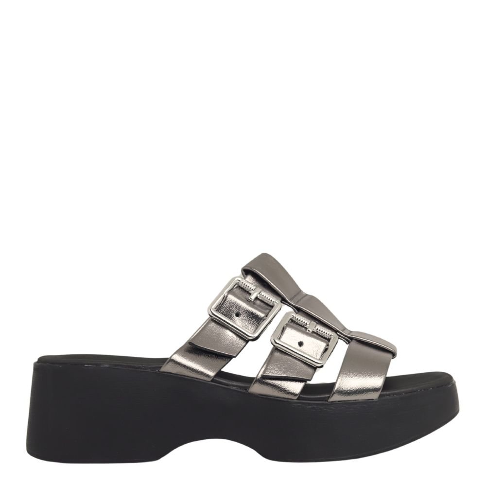 Tamanco Feminino Confortavel Casual Fivela Moleca 5503.107 Cinza 2