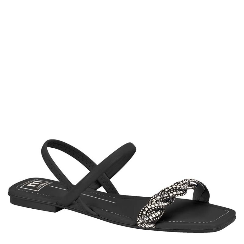 Tamanco Feminino Rasteirinha Brilho Casual Moleca 5462.132 Preto 1