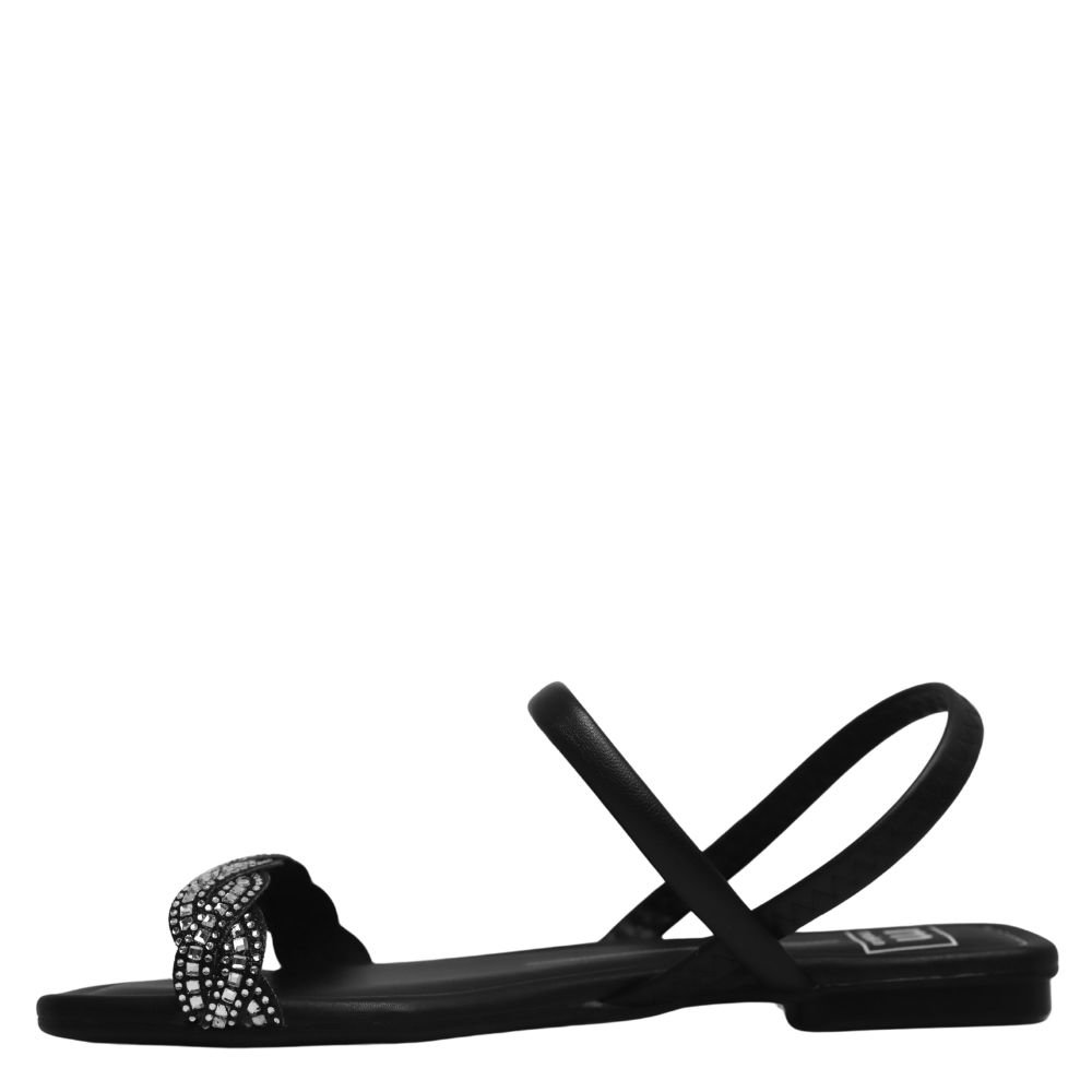 Tamanco Feminino Rasteirinha Brilho Casual Moleca 5462.132 Preto 3