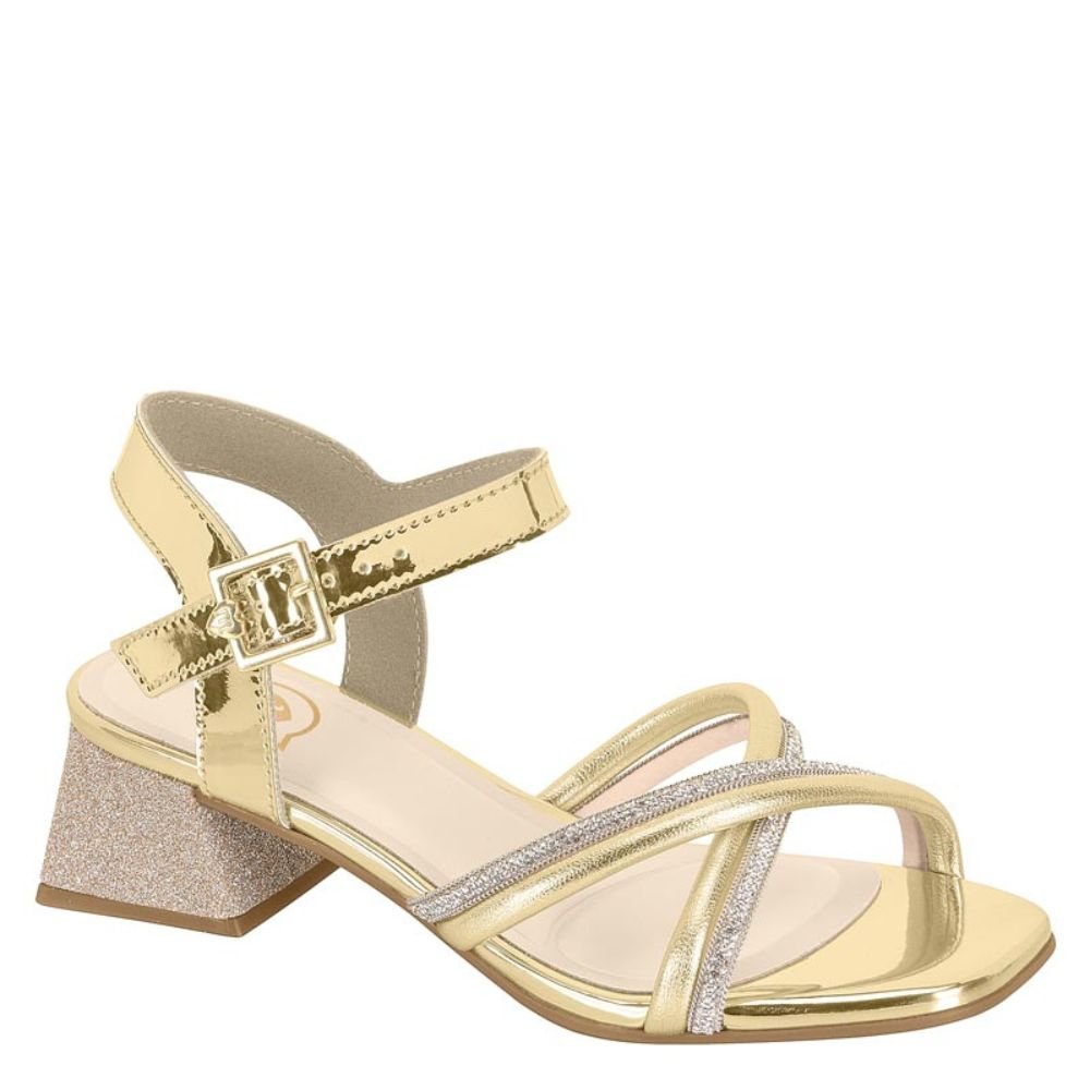 Sandália Infantil Menina Salto Grosso Brilho Molekinha Dourado 1