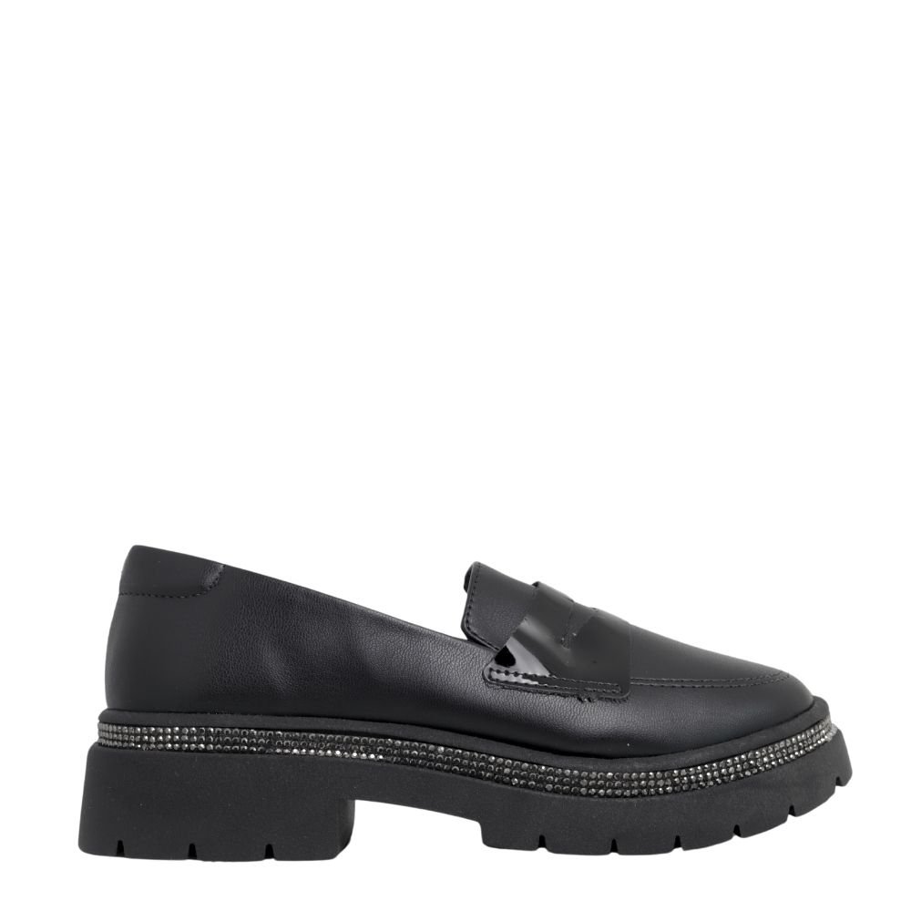 Sapatos Meninas Infantil Mocassim Loafer Brilho Confortável Preto 2