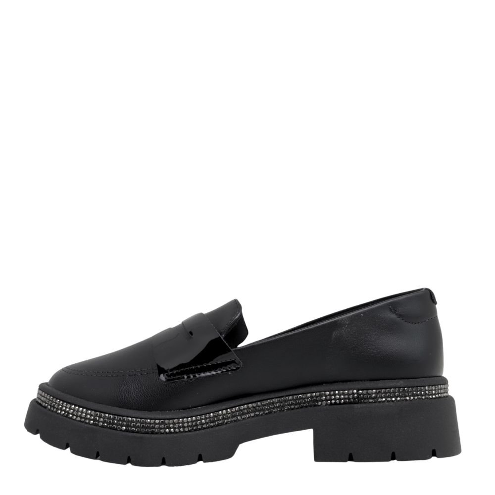 Sapatos Meninas Infantil Mocassim Loafer Brilho Confortável Preto 3