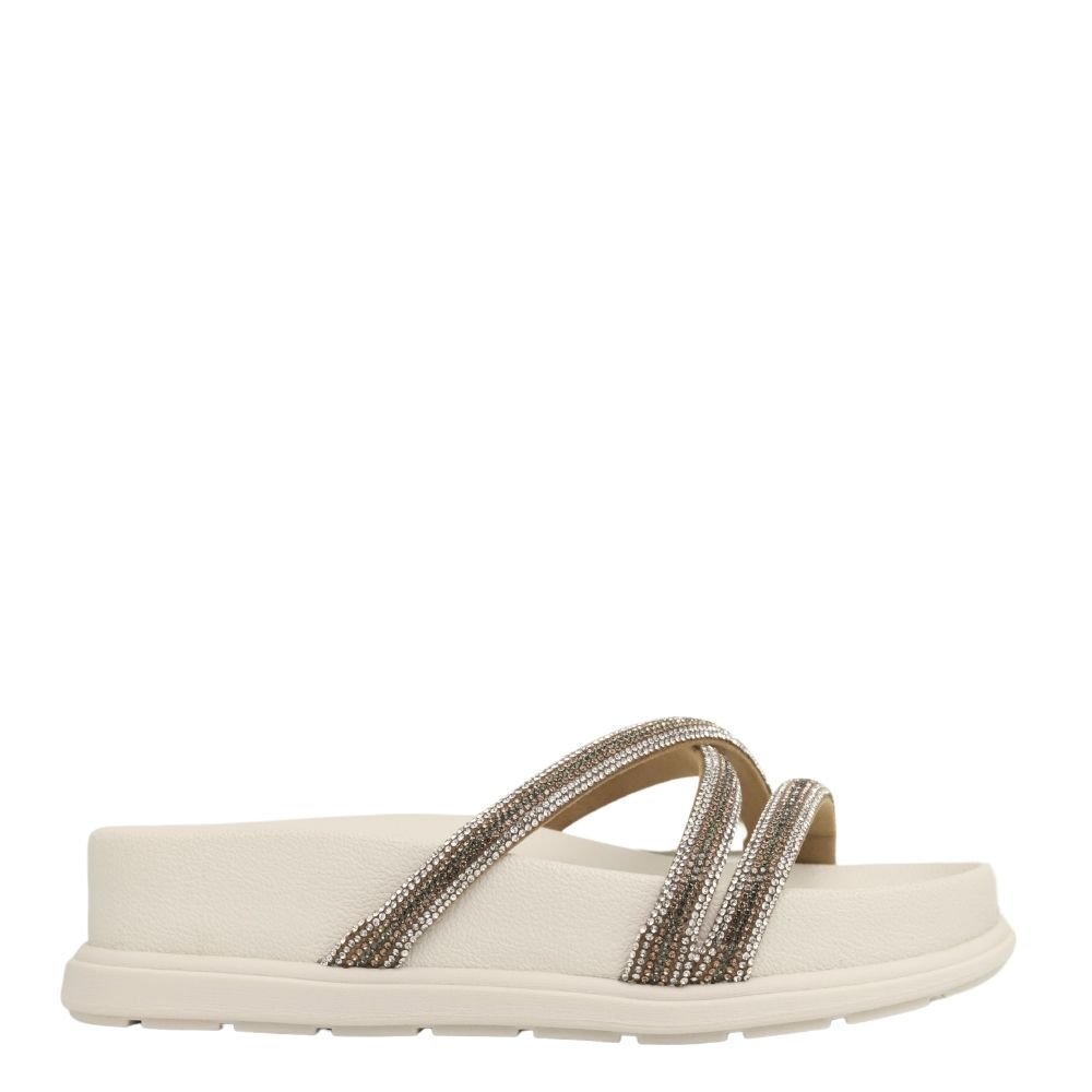Tamanco Feminino Beira Rio Conforto Papete Flat Strass Alta Branco 2