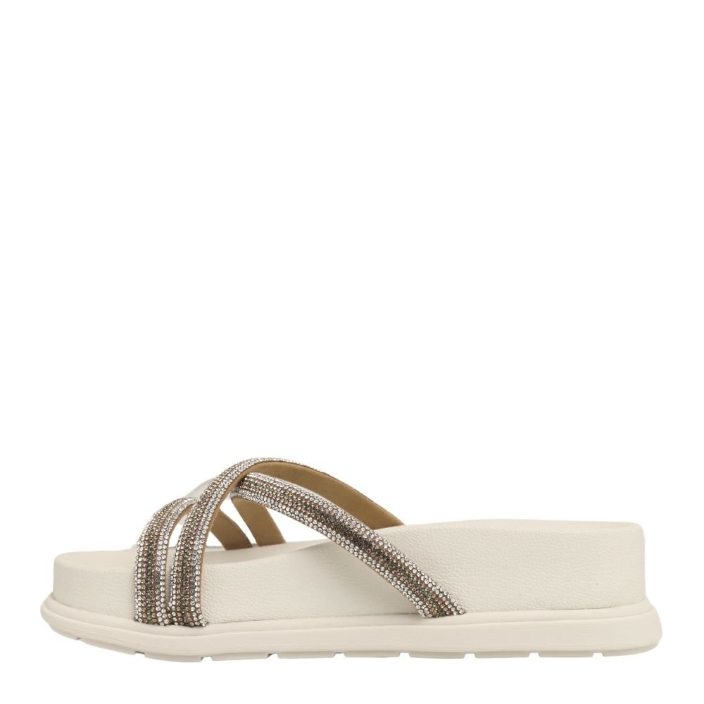 Tamanco Feminino Beira Rio Conforto Papete Flat Strass Alta Branco 3