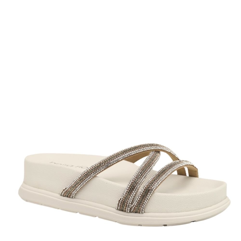 Tamanco Feminino Beira Rio Conforto Papete Flat Strass Alta Branco 4