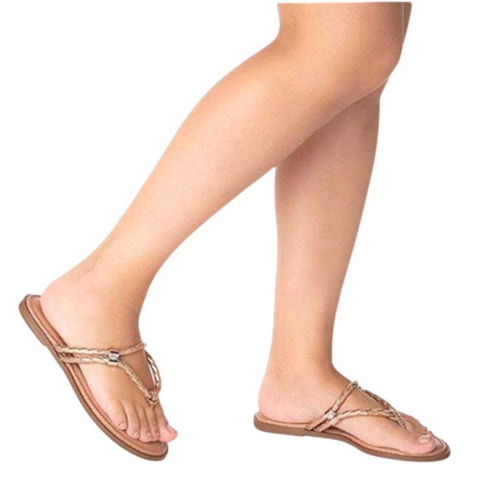 Sandália Rasteirinha Feminina Beira Rio Conforto Tiras Casual Bege 2