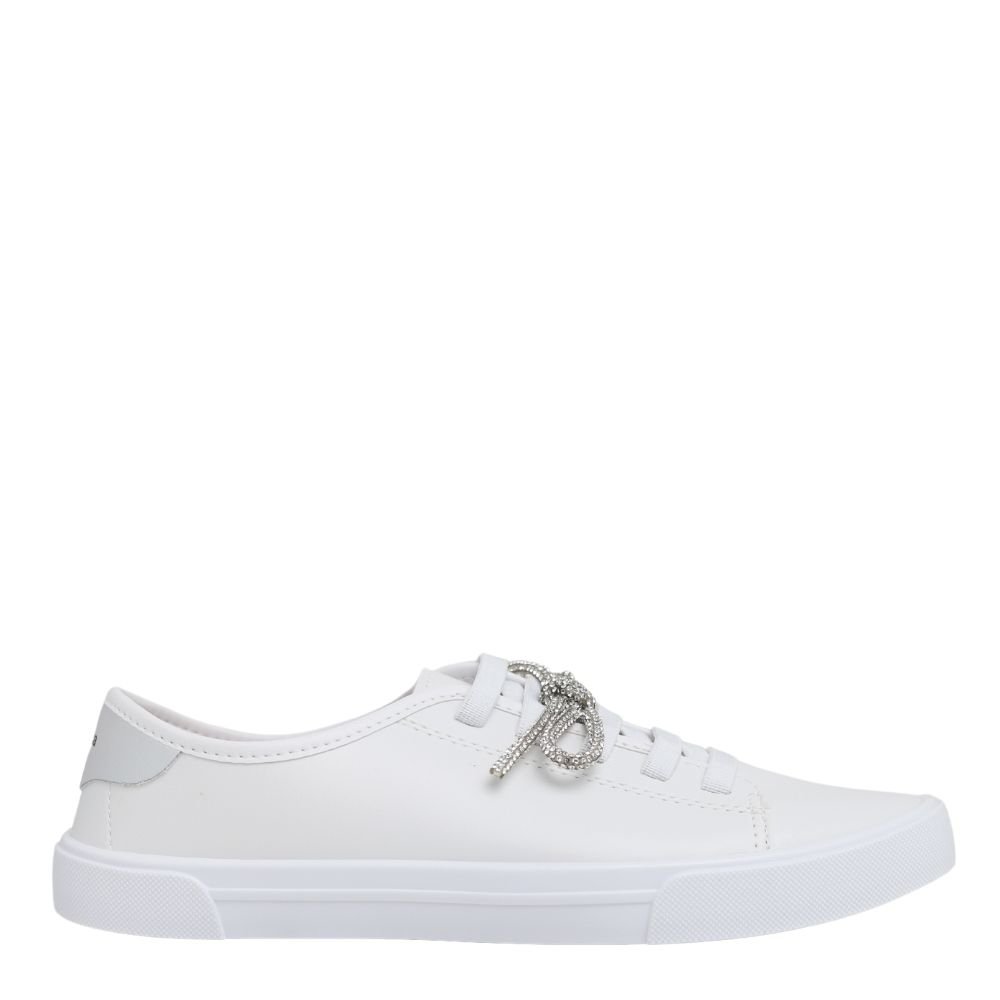 Tênis Casual Moleca Feminino Confortável Leve Laço de Brilho Branco 2